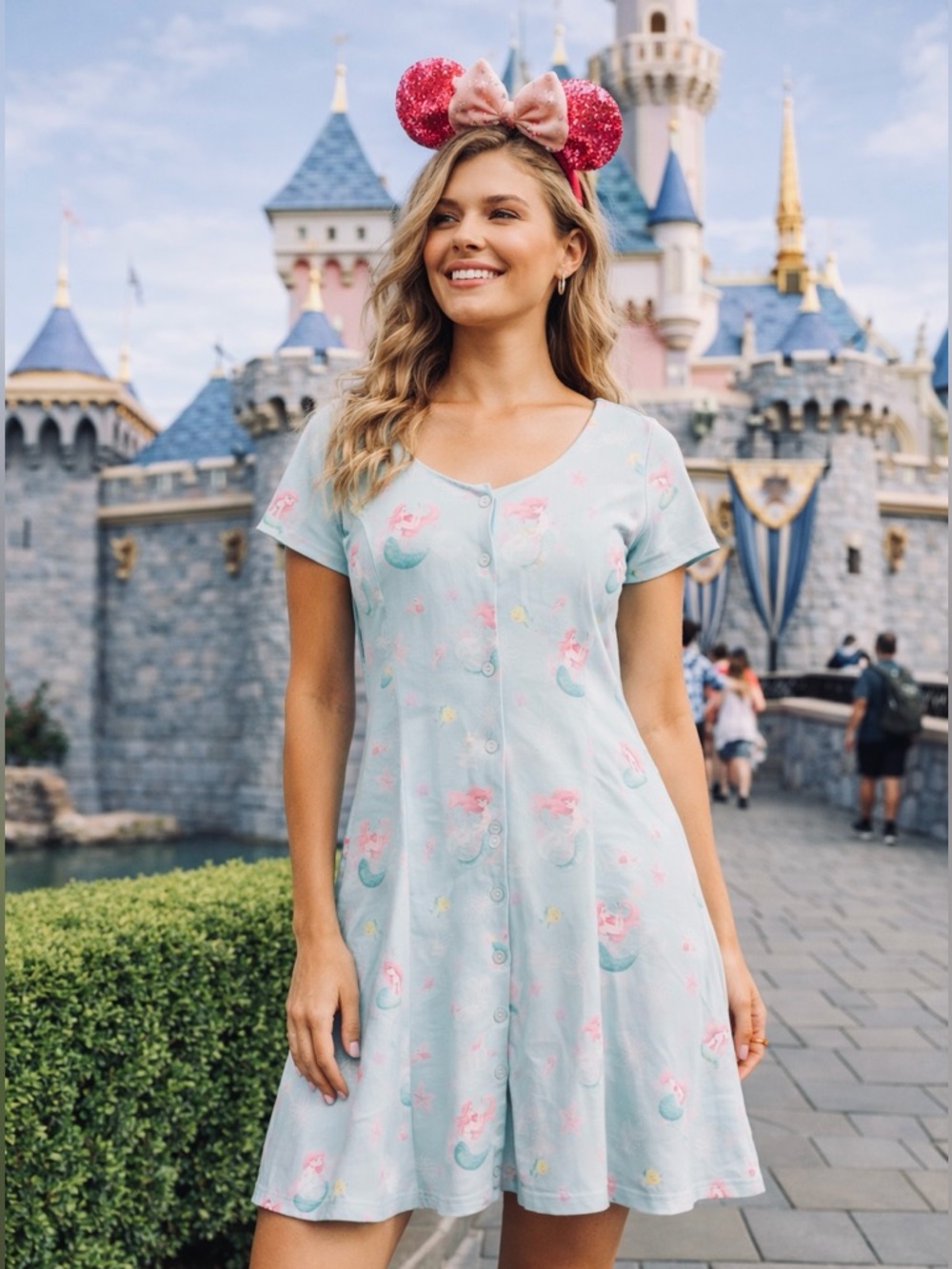 Disney The Little Mermaid Dress Whimsical Button Down Comfortable Size Large